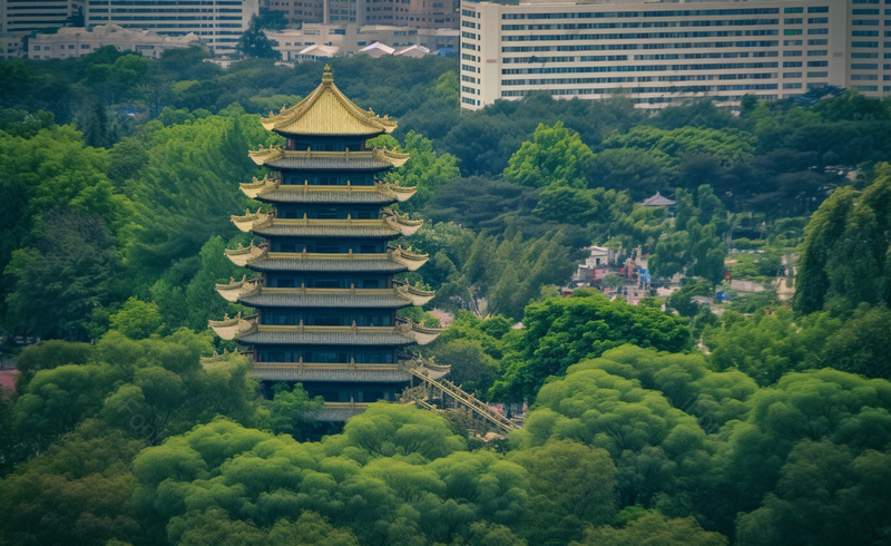 遥望园林里的城市建筑荐福寺塔,高清,摄影图,摄影图片,图片大全,摄影图免费下载